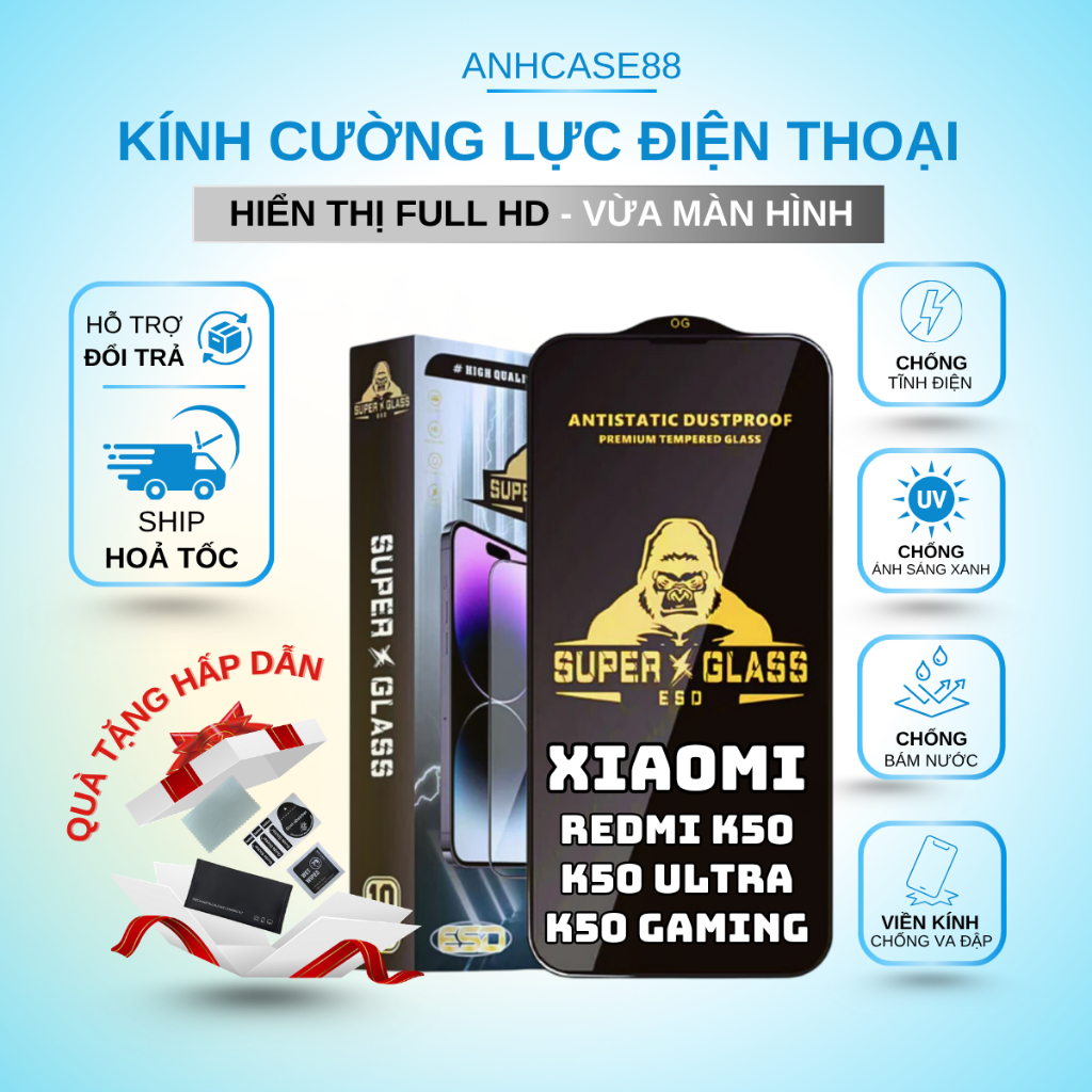 Kính cường lực cho REDMI K50/ K50 ULTRA, K50 GAMING Super Glas Full Màn Cao Cấp, Siêu Cứng
