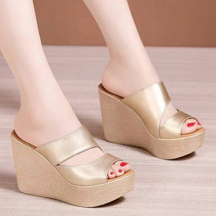 Dép Đế Xuồng Quai Da Khuyết Đế Cao 10F, Dép Đế Cao, Dép Xuồng Cao 12 Phân, 10 Phân , Dép Nữ Đế Cao t