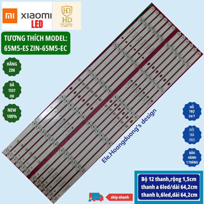 Thanh LED Tivi Xiaomi 65M5-ES Zin 65M5-EX / 65M5-EC / 65M5-RK (1 Bộ 12 thanh AB, 3V, mỗi thanh 6 LED