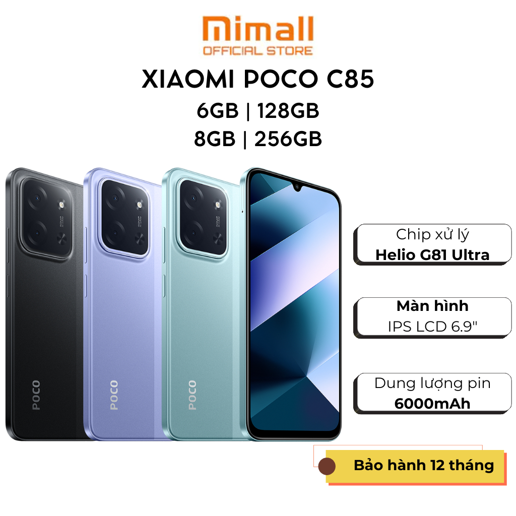 Điện thoại Xiaomi POCO C85 (6GB|128GB) | (8GB|256GB) | Pin khủng 6000mAh |  Sạc nhanh 33W- Hàng chính hãng - BH 12 tháng | BigBuy360 - bigbuy360.vn