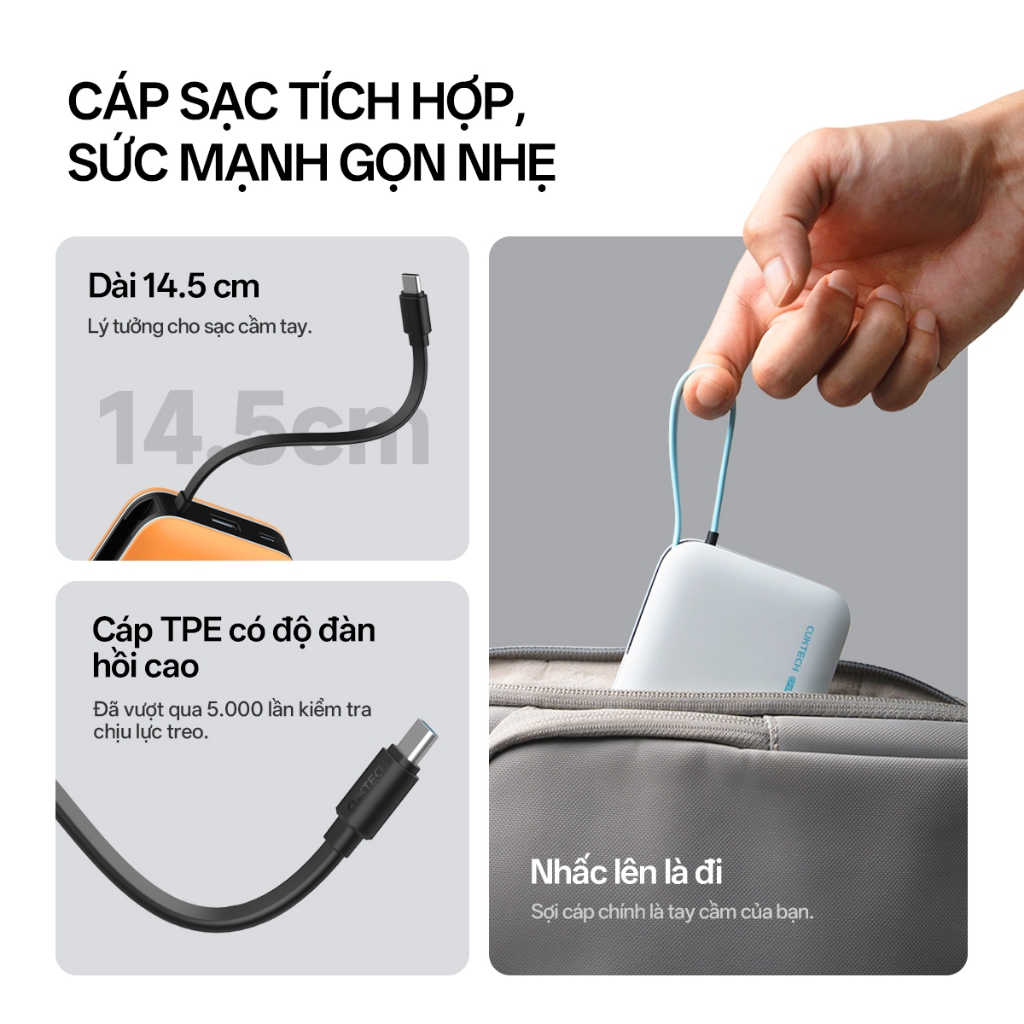 【Được chứng nhận CCC】CUKTECH Sạc Nhanh 55W 20000mAh – Tích Hợp Dây, Hỗ Trợ Xiaomi 55W Samsung 45W Laptop 45W iP 17/16/15 | BigBuy360 - bigbuy360.vn