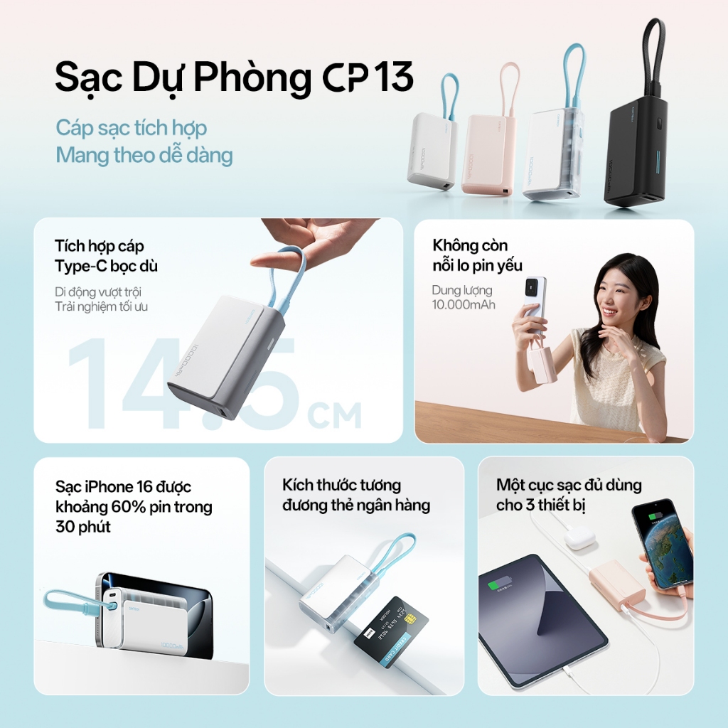 【Được chứng nhận CCC】CUKTECH Pin Dự Phòng Mini 10000mAh Sạc Nhanh 30W – Tích Hợp Dây Hỗ Trợ iP 16/15/14 | BigBuy360 - bigbuy360.vn