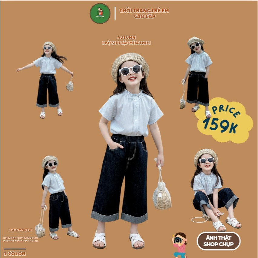 Quần Jean Dài Ống Suông DILOVE Quần Bò Ống Suông Cho Bé Trai Bé Gái Cạp Chun Cao Cấp Cho Bé (8-30kg)