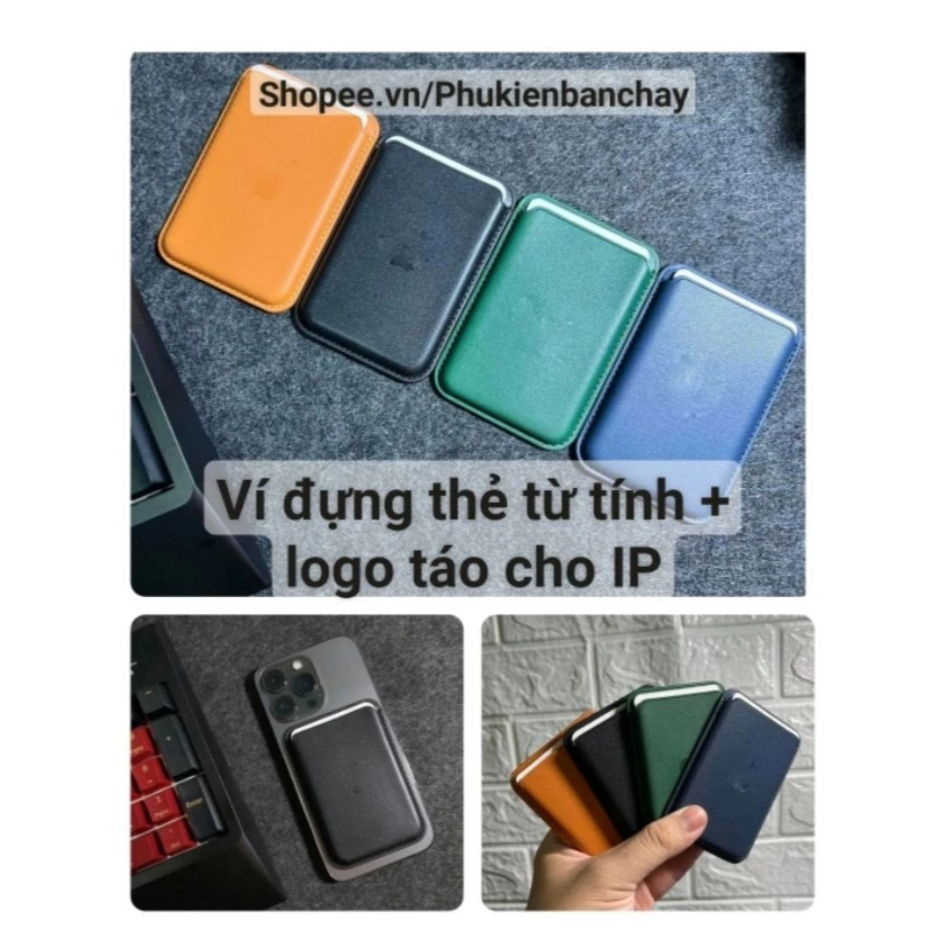(Logo Táo) Ví da đựng thẻ từ tính nam châm gắn lưng logo IP 17 Pro max 16 15 14 13 12 11 Xs Mini