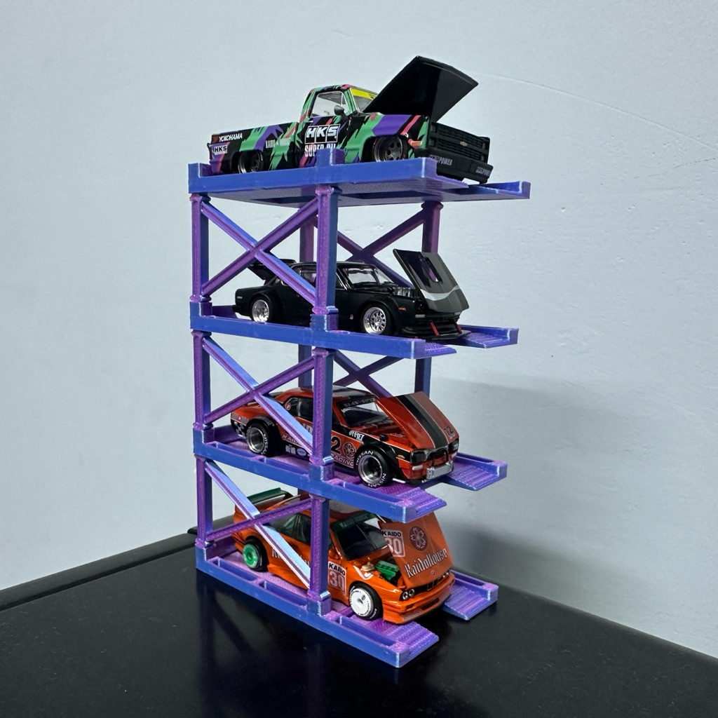 [4 Tầng Silk Xanh Đỏ] Kệ trưng bày xe mô hình 1:64 Phụ kiện gara mô hình HotWheels, Tomica, MiniGT