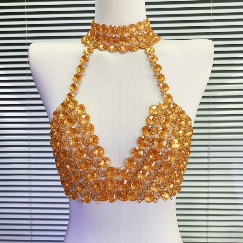 126 - Áo Yếm Lưới Đính Đá Bling Bling Sexy Body Slay Tua Rua - Áo Dj Croptop Đính Đá Bling Bling [Ho