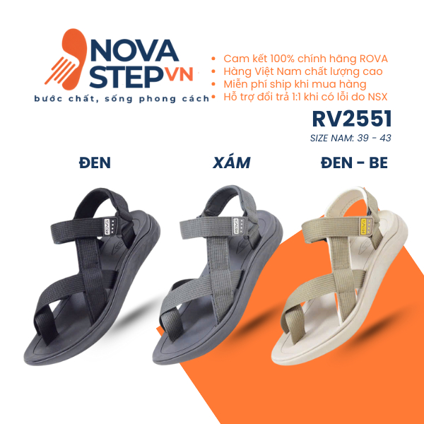 Giày sandal nam NovaStep VN RV2551 đế EVA phylon cao cấp - Hàng Việt Nam chất lượng cao
