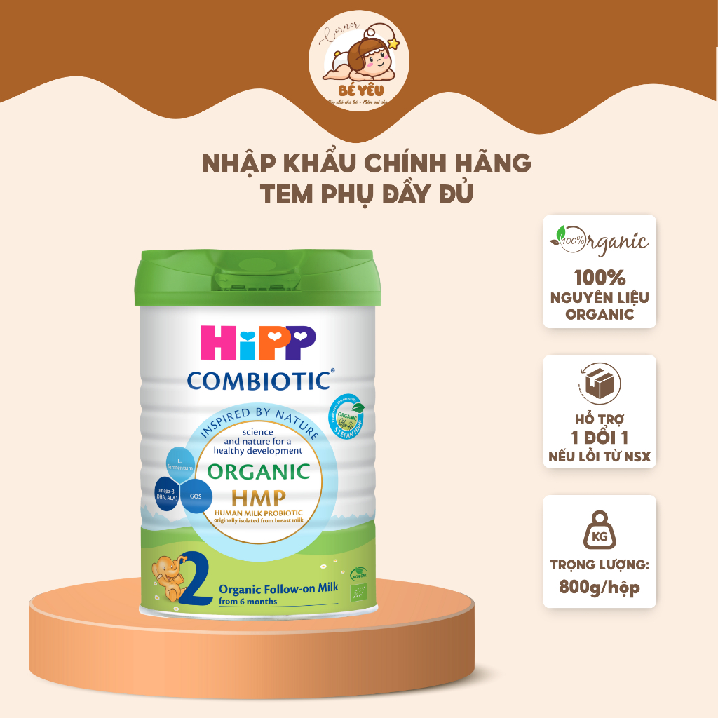 Sữa Bột Hipp Organic Combiotic Số 2 Bổ Sung DHA Tăng Sức Đề Kháng Hỗ Trợ Tiêu Hóa Cho Bé 800g