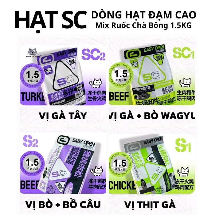 Hạt SC GrainFree 42% Protein Mix Topping, Chà Bông Cho Mèo Mọi Lứa Tuổi - Hạt cho mèo