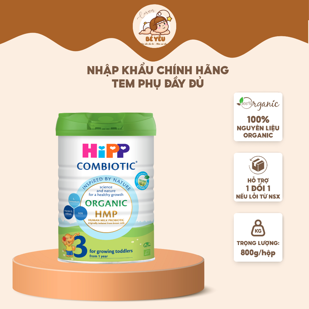 Sữa Bột Hipp Organic Số 3 Combiotic Bổ Sung DHA Tăng Sức Đề Kháng Hỗ Trợ Tiêu Hóa Cho Bé 800g