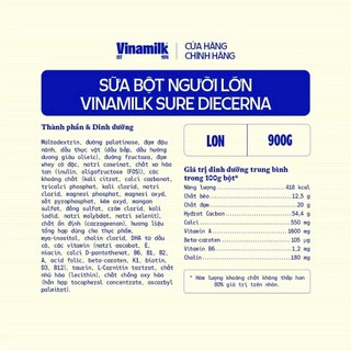 (HSD T9-2027) SẢN PHẨM DINH DƯỠNG - VINAMILK SURE DIACERNA 900G.