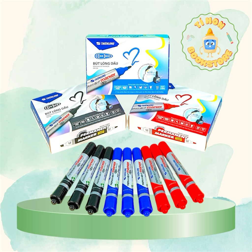 Bút lông dầu Thiên Long PM-09 xanh, đỏ, đen