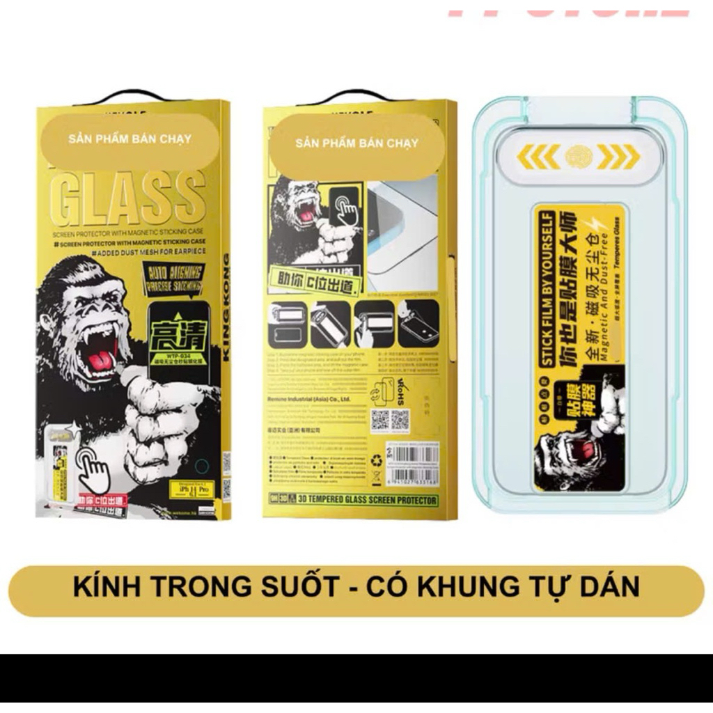Kính cường lực Ip WEKOME khung tự dán trong suốt dán màn hình iP xs 11 12 13 14 15 16 pro max  - HUN
