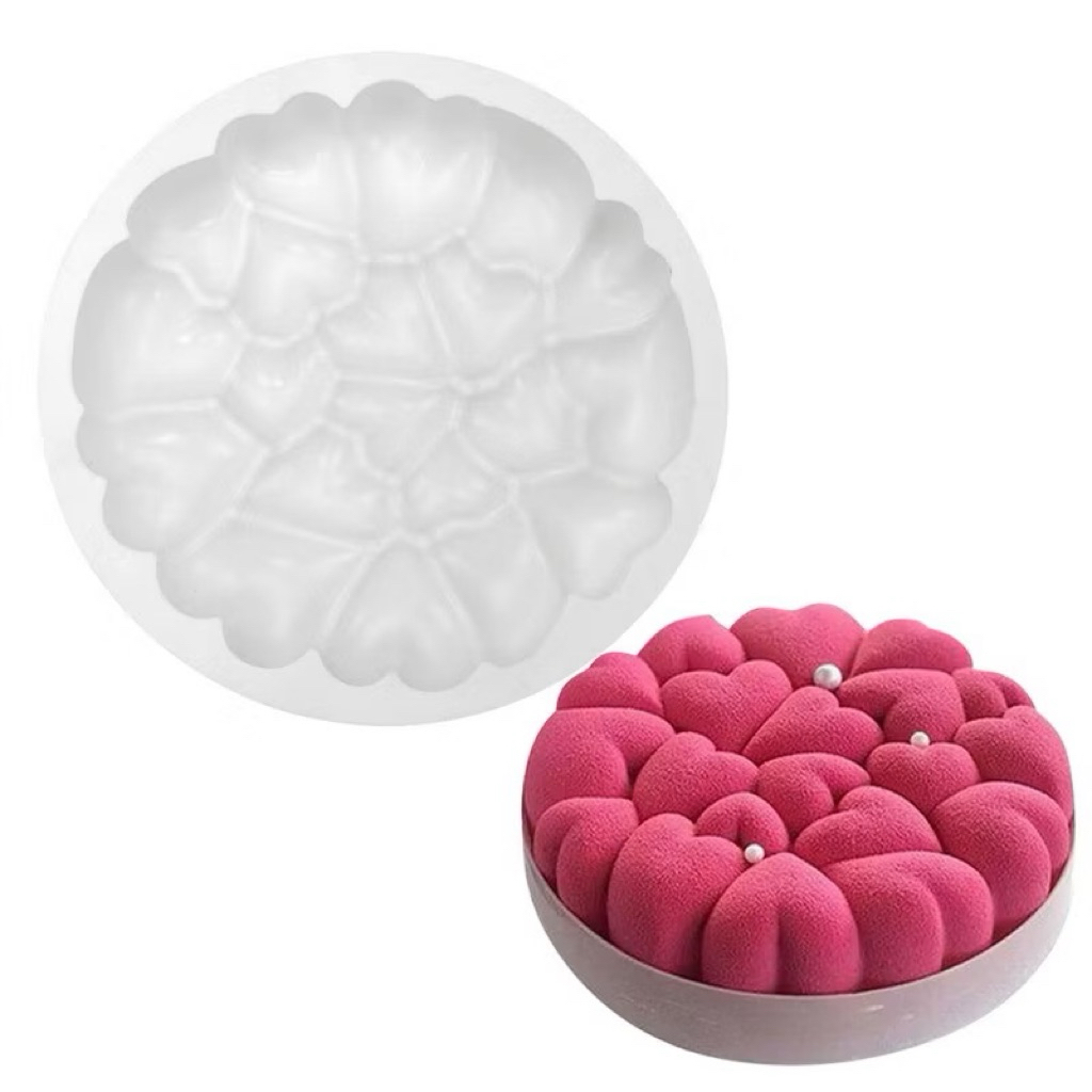 Khuôn silicon làm bánh tráng gương khuôn nhiều tim 20cm