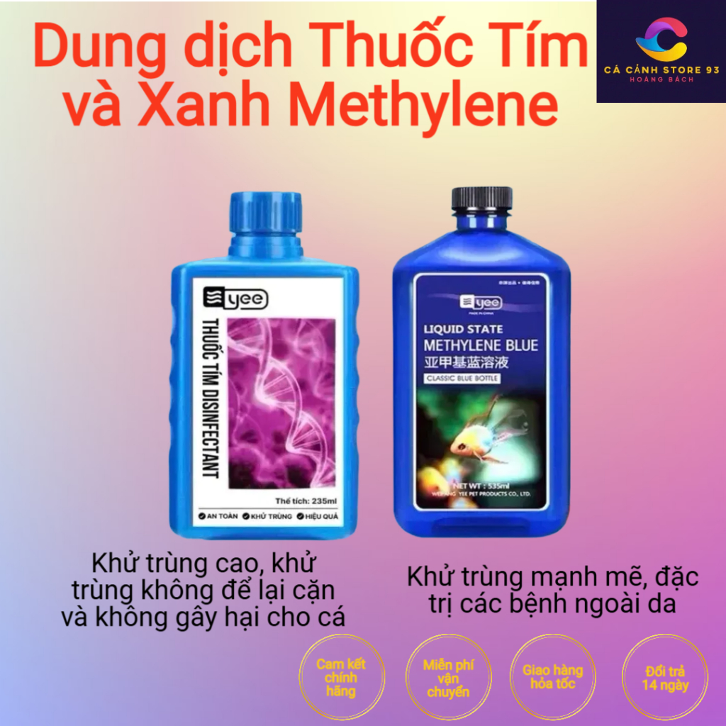 Xanh Methylene Blue + Thuốc Tím com bo phòng bệnh và đặc trị các bệnh ngoài da cho hồ cá cảnh