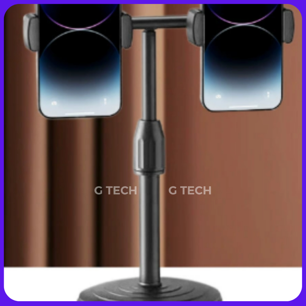 Giá đỡ điện thoại để bàn, gồm 2 đầu kẹp điện thoại livestream, xem video , làm việc tiện lợi_GTech