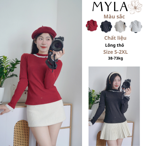 GN03Áo Giữ Nhiệt Lông Thỏ Cổ 2 Phân Phối Ren Xinh Xắn Mềm Mịn Myla Vietnam