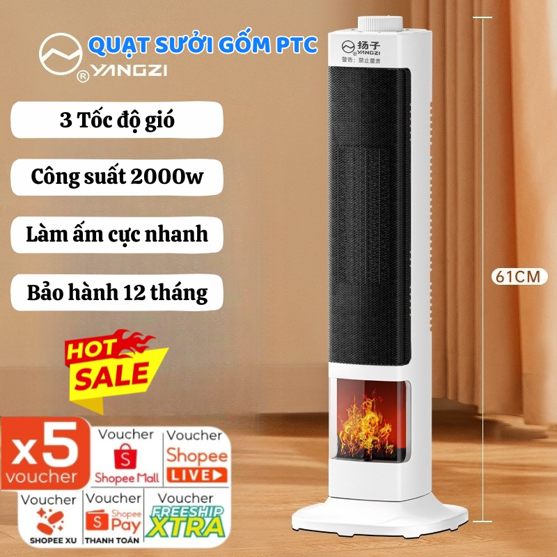 Quạt Sưởi, Máy Sưởi Gốm PTC Công Suất Lớn 2000W, Làm Ấm Cực Nhanh, Bảo Vệ Quá Nhiệt, Hoạt Động Mạnh Mẽ, Không Gây Ồn