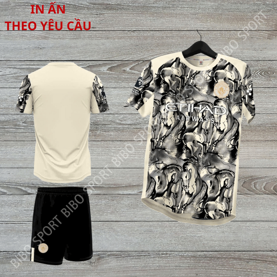 Quần Áo Bóng Đá Man City Kem Đen -Vải Mè Ziczac DK  – In Tên Số Theo Yêu Cầu BIBO SPORT