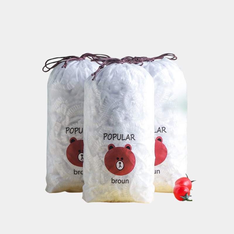 Combo 100 màng bọc thực phẩm PE NH380 túi gấu có chun co giãn bọc đồ ăn hoa quả