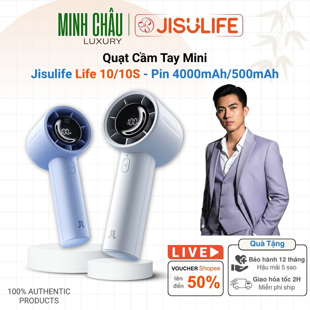 Quạt Cầm Tay Cao Cấp JISULIFE Life10/10S 4000/5000mAh | 5 cấp độ gió | Sử dụng đến 28h | Bảo Hành Ch