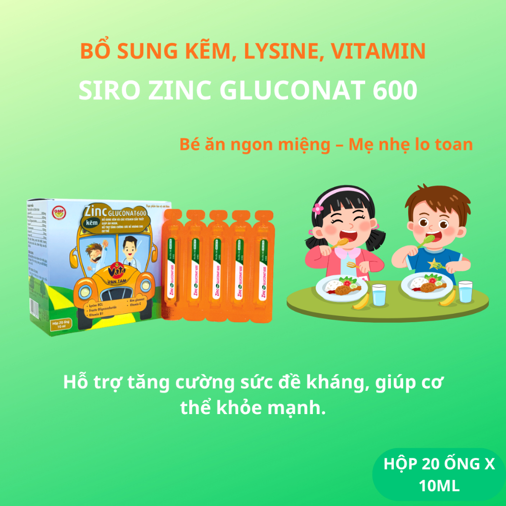 [2 hộp]Siro kẽm Gluconat 600 ZinC bổ sung kẽm, tăng đề kháng, giúp bé ăn ngon và phát triển
