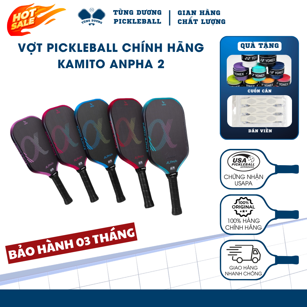 VỢT PICKLEBALL KAMITO ALPHA 2 CHÍNH HÃNG – CARBON TORAY – NHÁM SPIN TỐT