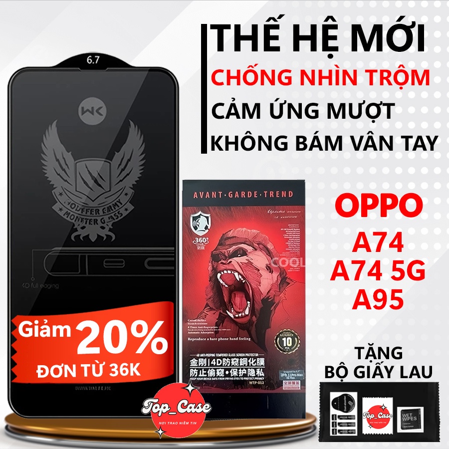 Kính cường lực chống nhìn trộm OPPO A74/ A74 5G/A95 full màn.Miếng dán bảo vệ màn hình