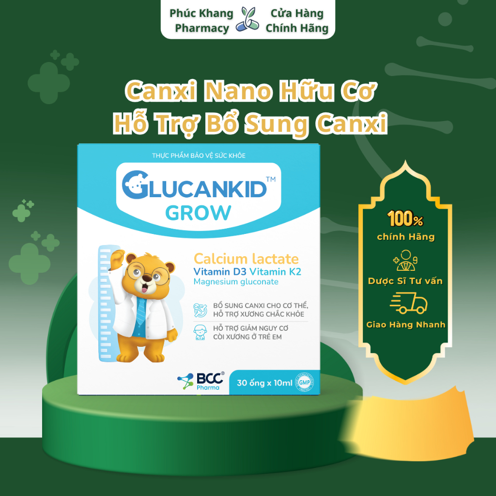 TPBVSK Glucankid Grow - Canxi nano hữu cơ hỗ trợ bổ sung canxi, hỗ trợ giảm nguy cơ còi xương cho bé