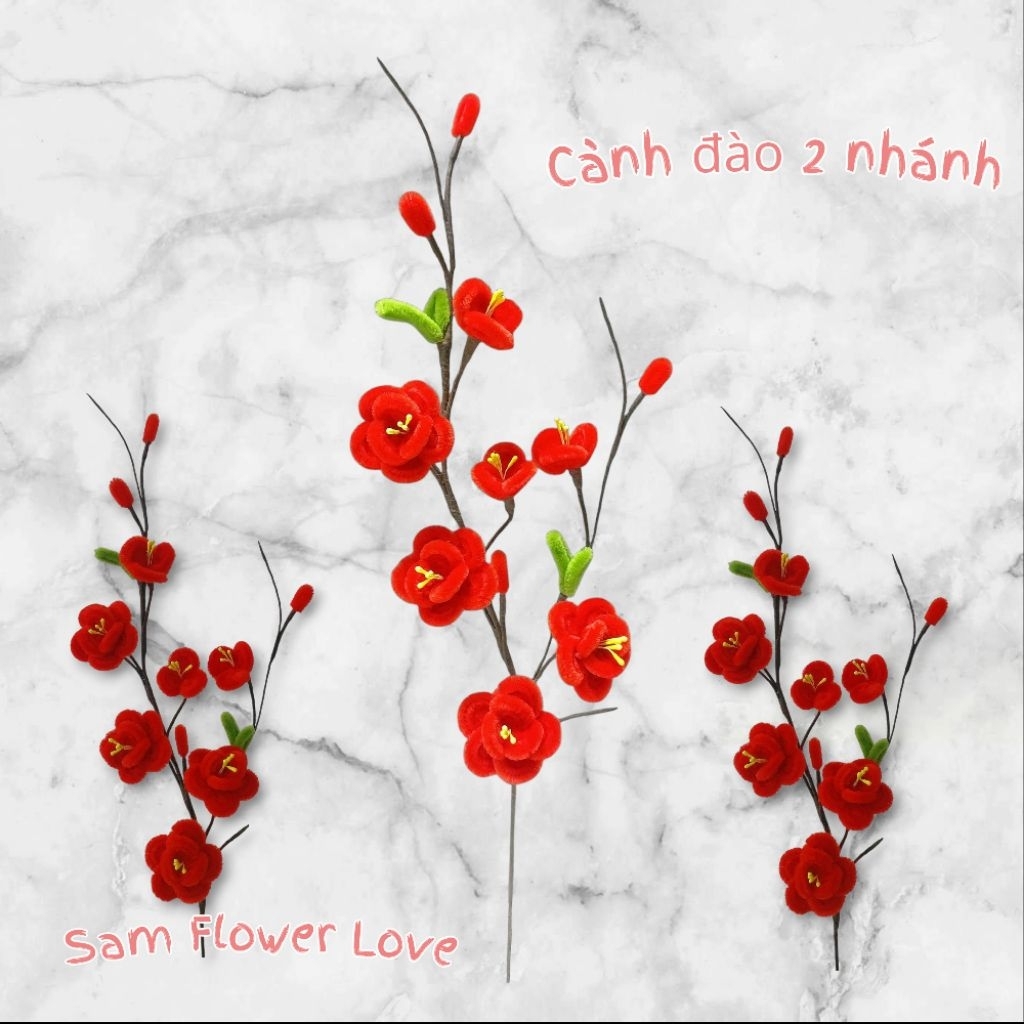 Cành hoa đào kẽm nhung trang trí