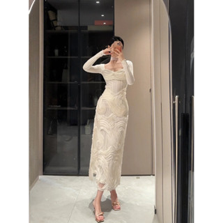  New ‖ Đầm dệt kim dáng dài hoạ tiết vân mây phong cách vintage kiểu Pháp 