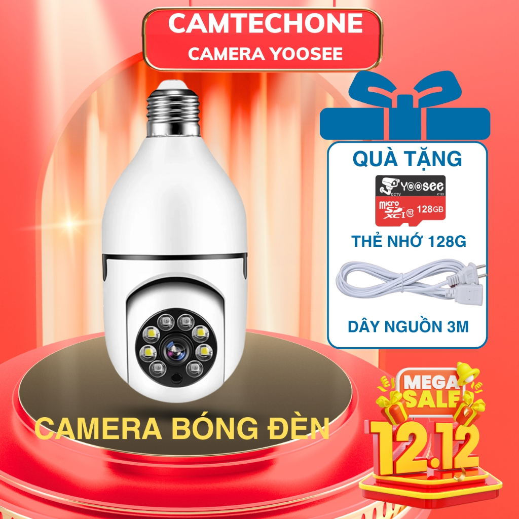 Camera Yoosee Chui Bóng Đèn 1 Mắt GW05 + Thẻ 128G Kèm Dây Nguồn Nối Dài 3M