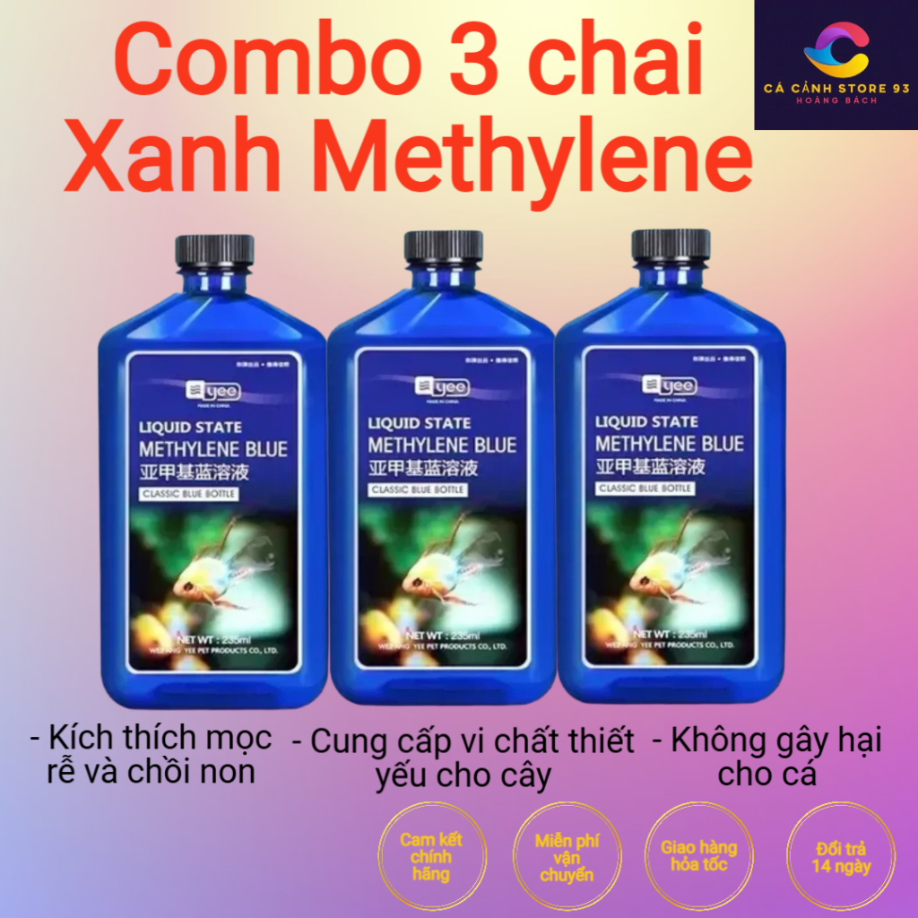 Combo 3 Chai Methylene Blue (Yee)  - khử trùng, phòng và đặc trị các bệnh ngoài da cho hồ cá thuỷ si