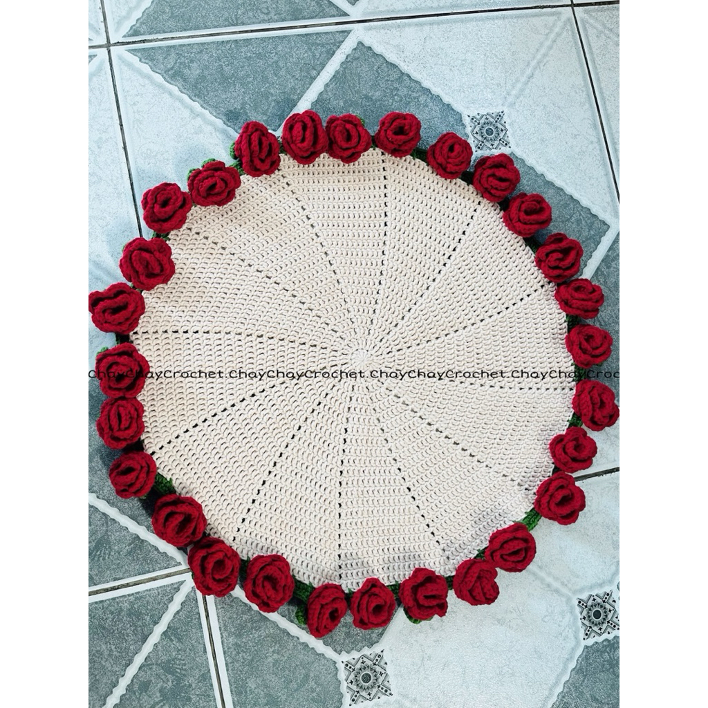 Thảm hoa len thủ công (50cm len 125g)