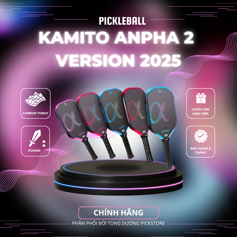 VỢT PICKLEBALL KAMITO ALPHA 2 CHÍNH HÃNG – CARBON TORAY – MẶT NHÁM SPIN – ĐỘ DÀY 14MM/16MM