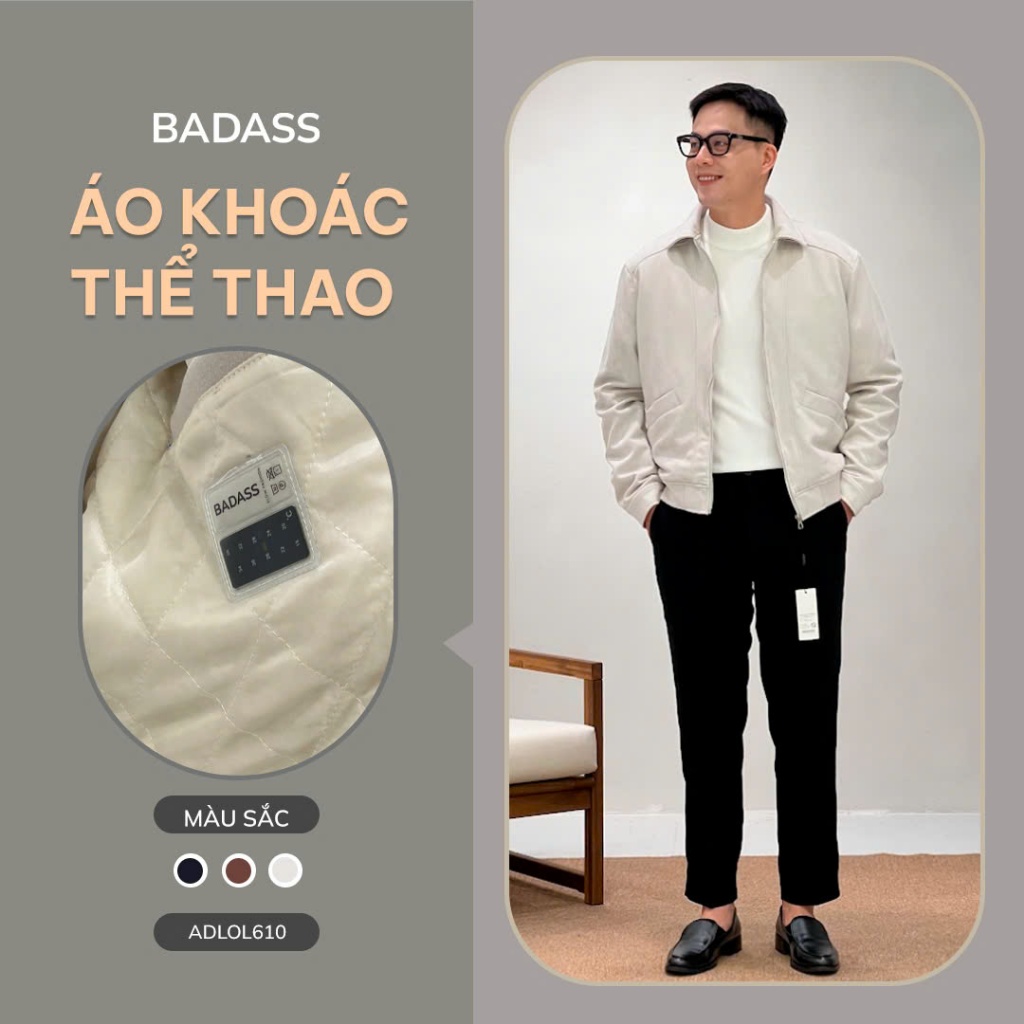 Áo khoác Da lộn nam BADASS cao cấp,  Khóa kéo Trơn ADLOL610 | BigBuy360 - bigbuy360.vn