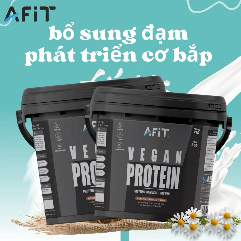Combo 2 Xô Bột Vegan Protein AFIT 1Kg tặng quà bình nước 500ml