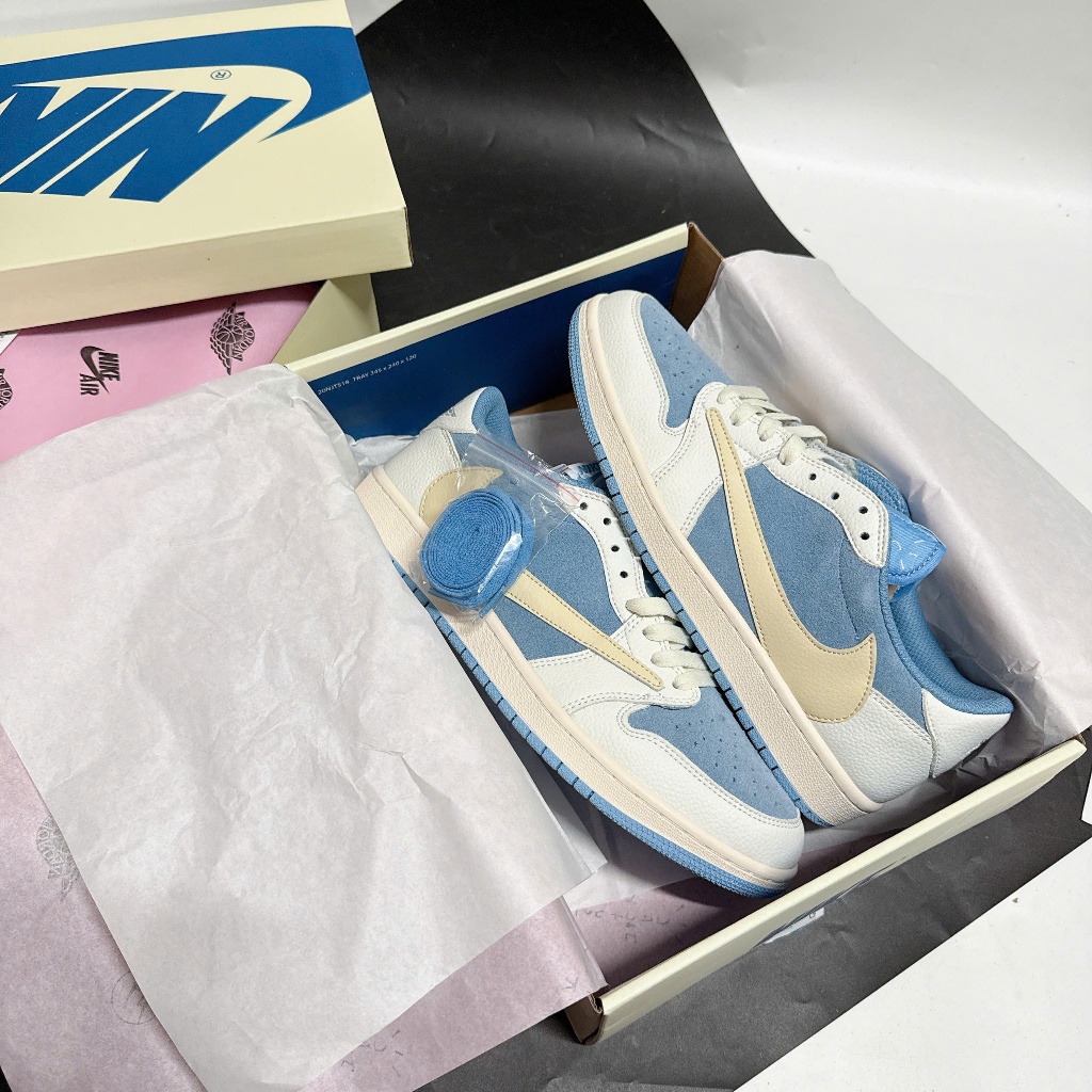 Giày Thể Thao Nike Air Jordan 1 Low Travis Scott Blue White – Sneaker Nam Nữ JD1 Low Phối Màu Xanh T