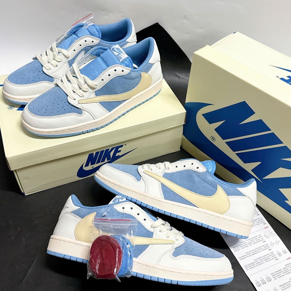 Giày Nike Air Jordan 1 Low Travis Scott Blue White - Sneaker JD1 Travis Xanh Trắng Bản SC