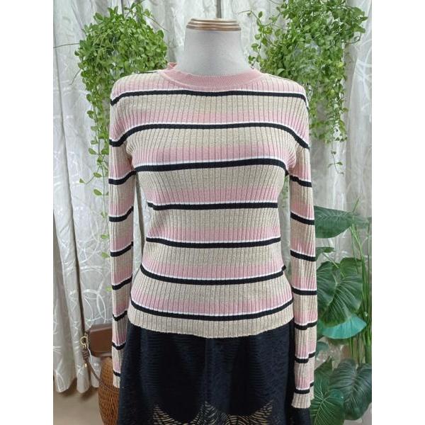 DIVIDED H.M thanh lý - Áo dệt kim tay dài sọc ngang bymo - SIZE S