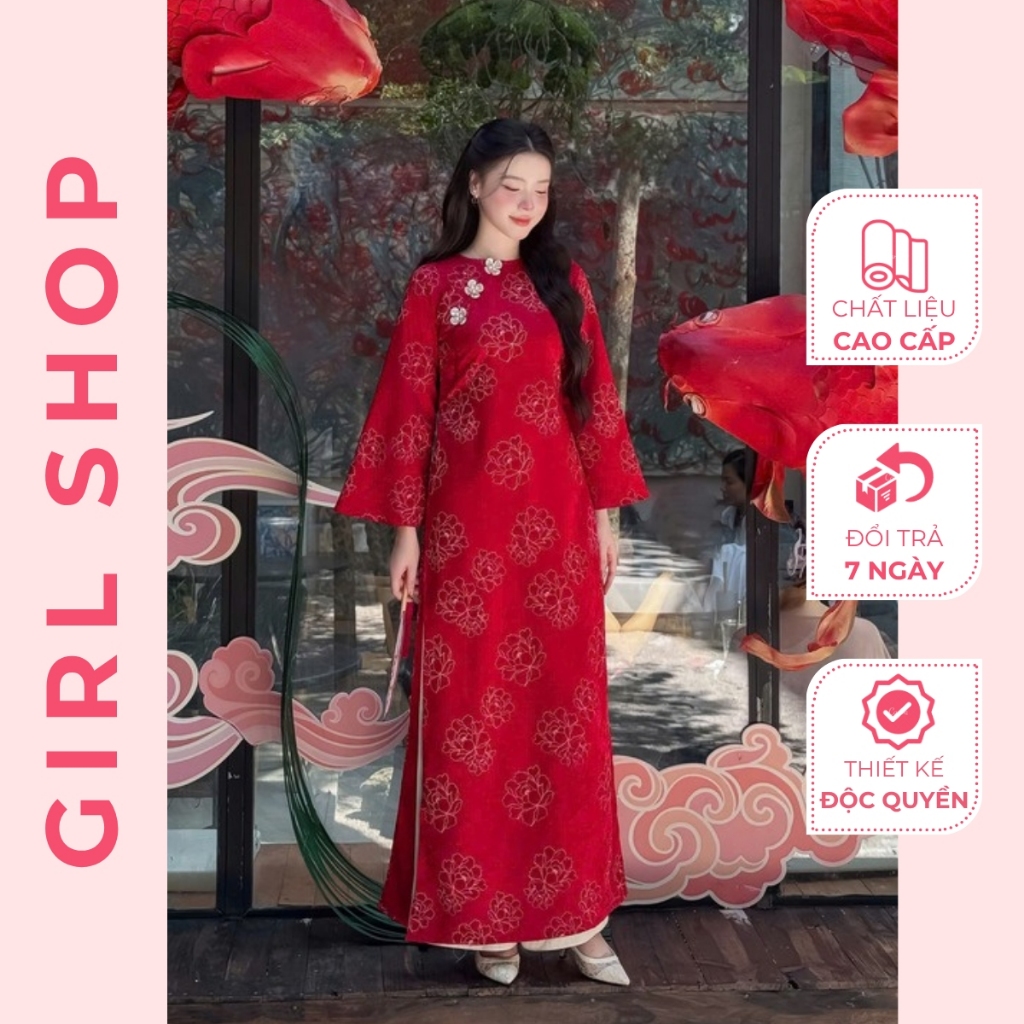 Áo Dài Diệu Thư Thiết Kế Cao Cấp Dáng Suông 4 Tà Cổ Cao Sang Trọng Thanh Lịch GIRLSHOP