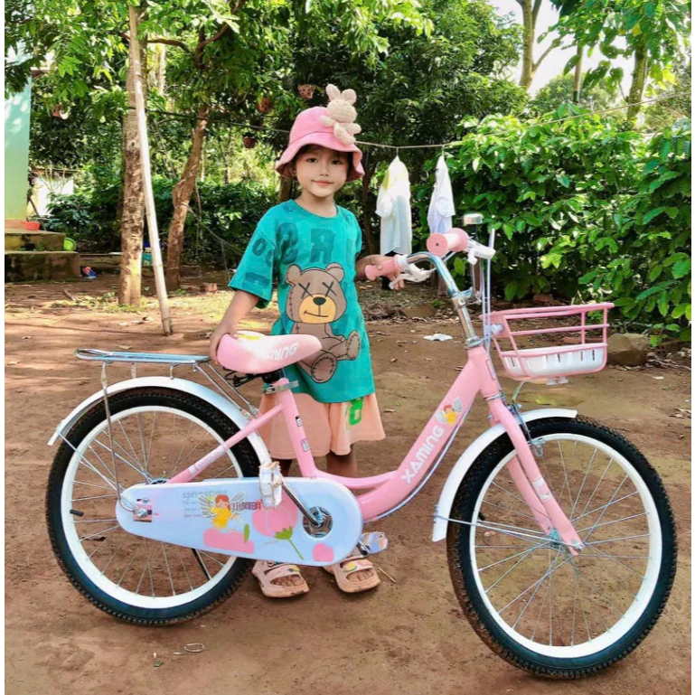 XE ĐẠP TRẺ EM XAMING CHO BÉ TỪ 6 ĐẾN 10 TUỔI TẶNG KÈM GIỎ VÀ GACBAGA - XE ĐẠP MINI NỮ - XE ĐẠP CHO B