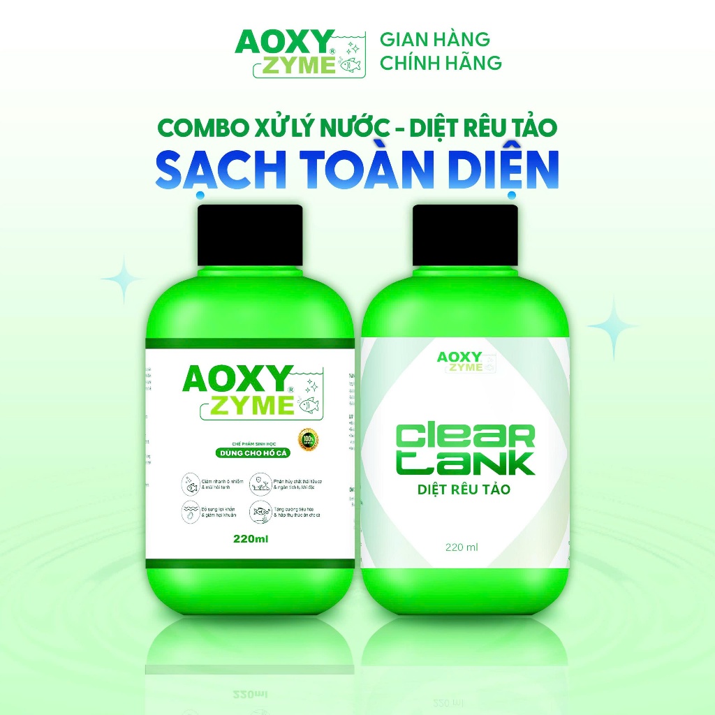 Combo Làm Trong Nước Và Diệt Rêu Tảo Hồ Cá - Vi Sinh Tự Nhiên Aoxyzyme & Clear Tank, An Toàn Cho Cá