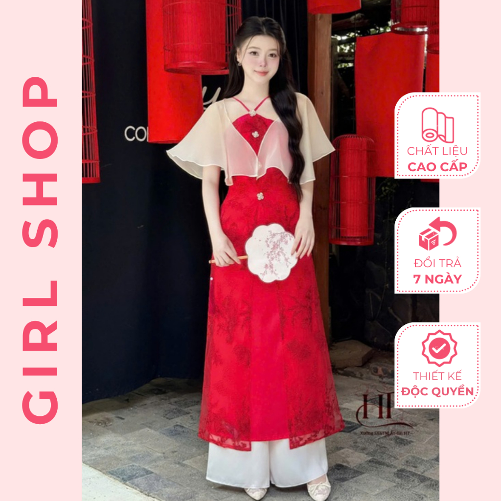 Áo Dài Yếm Du Yên Thiết Kế Cao Cấp Dáng Suông 4 Tà Cổ Yếm Sang Trọng Thanh Lịch GIRLSHOP