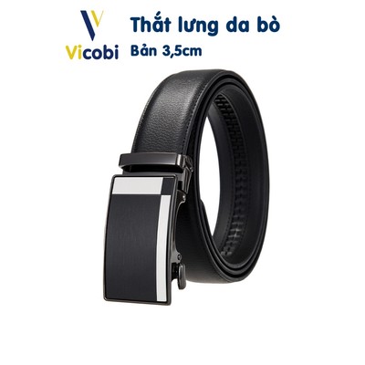 Dây thắt lưng nam da bò Vicobi TLE5, dây nịt khóa tự động bản 3,5cm