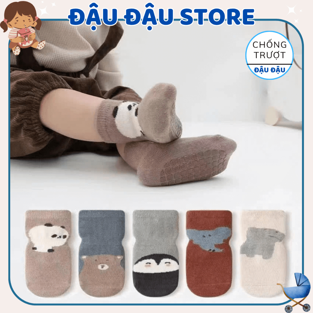 Set 10 Đôi Tất Chống Trơn Trượt cho bé trai bé gái 0 - 3 tuổi cotton ấm áp thoáng khí mẫu mã dễ thương Đậu Đậu Store