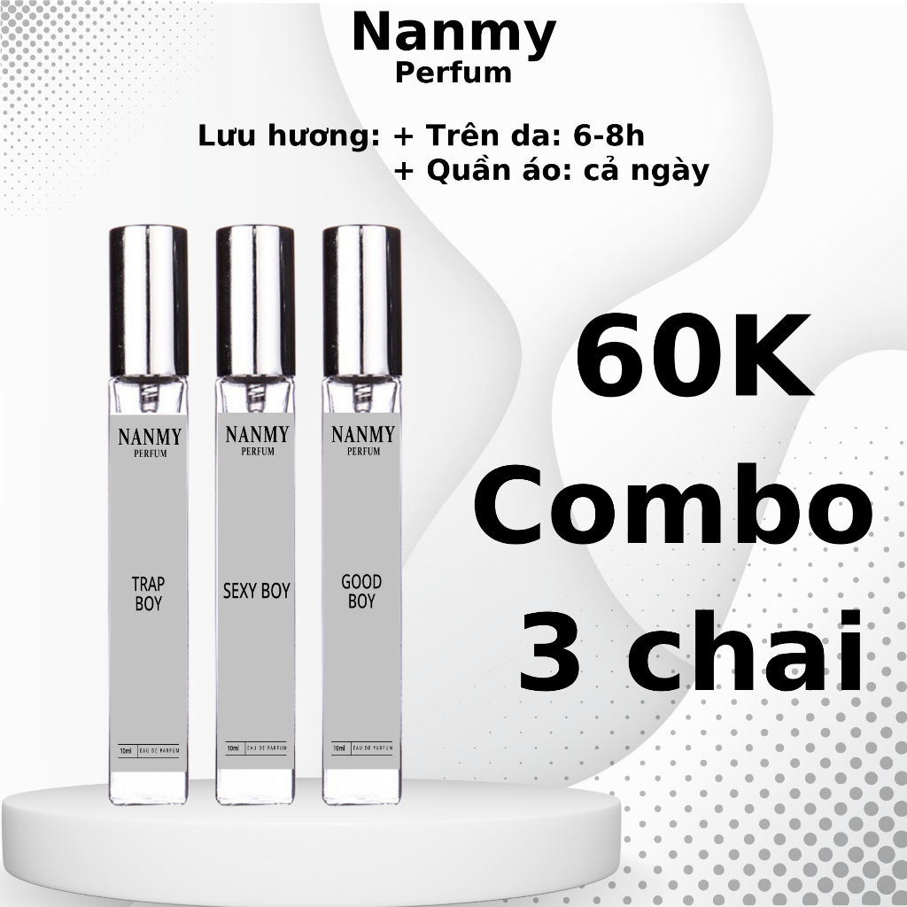 Combo nước hoa NAM Nanmy tươi mát, sang trọng, đi học đi chơi, xịt thơm 10ml Men Perfum