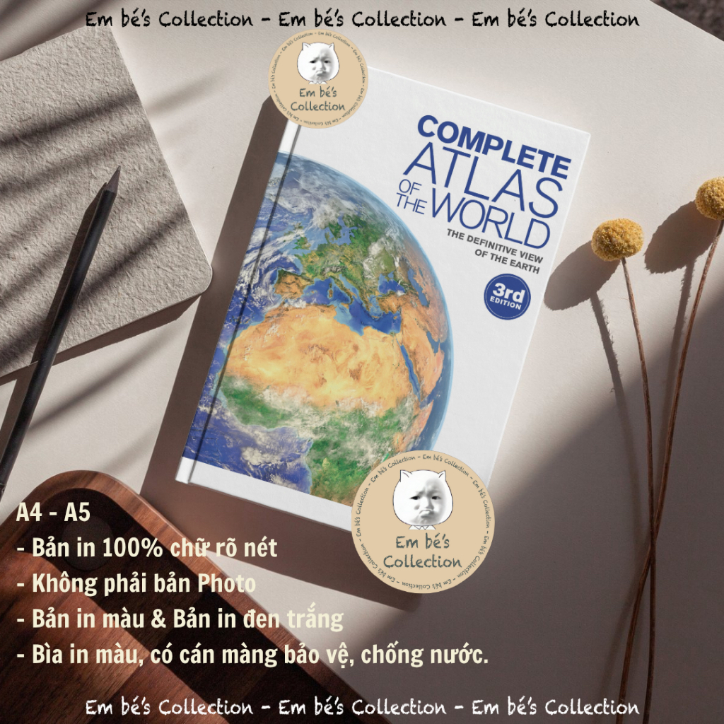 Complete Atlas of the World 3rd. A4-A5. Bìa in màu cán màng