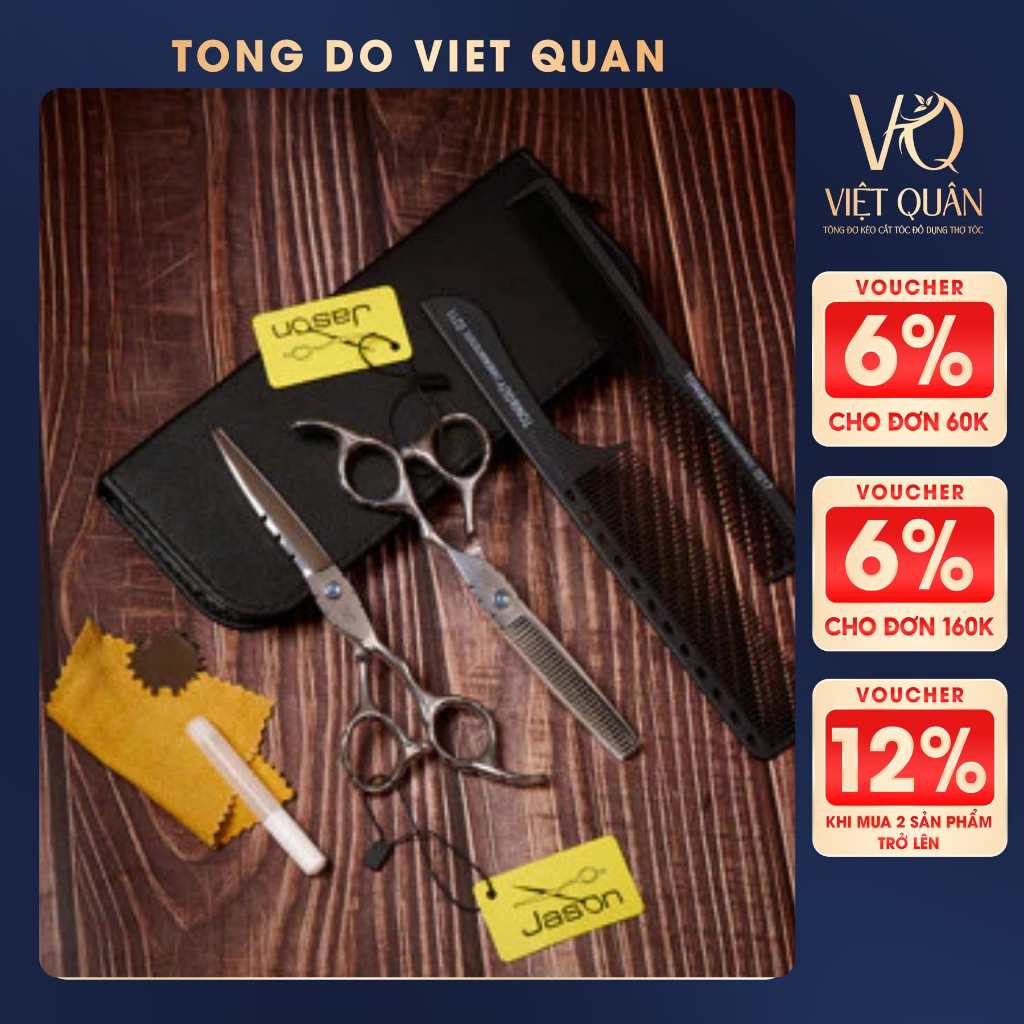 Bộ Kéo Cắt Tóc  Nhật Sắc Bén, Tặng Bao Da, Lược Và Phụ Kiện JaSon JS01, JS08 6.0