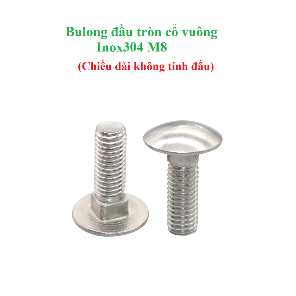 10 cái M8 bulong đầu tròn cổ vuông inox304 M8